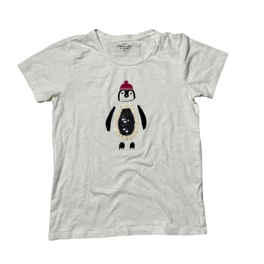 J Crew S Collector Tee sequined penguin off white